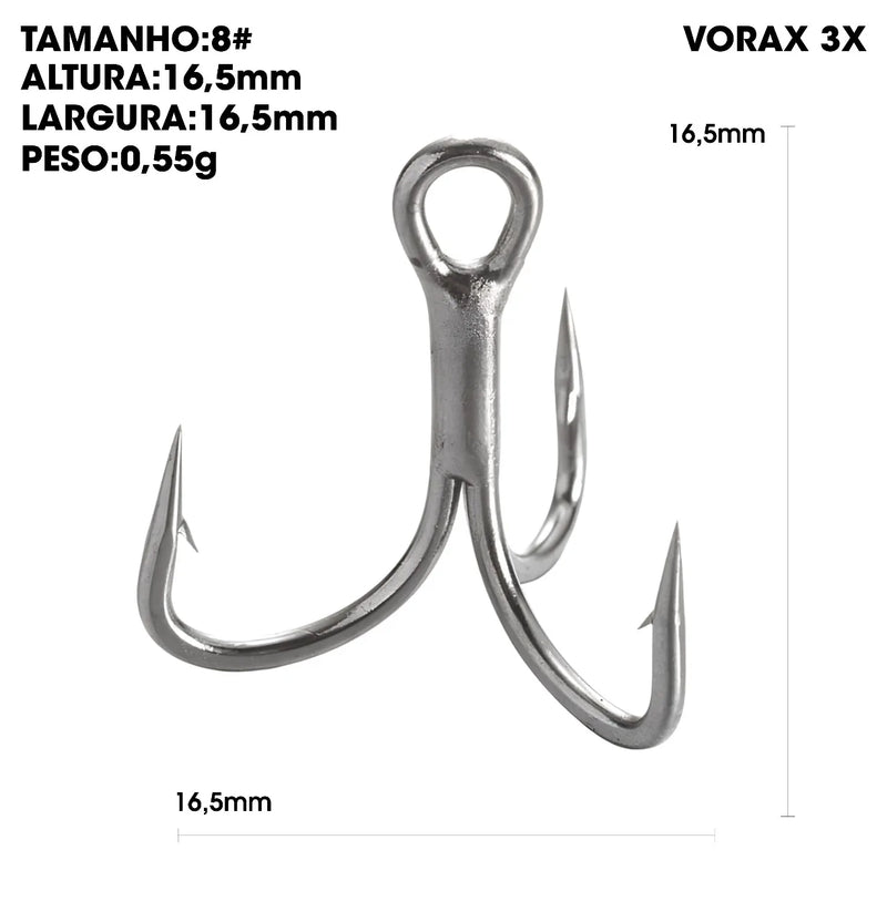 Anzuelos triples Vorax 3X Short Shank reforzados, acero carbono, 50/100 piezas