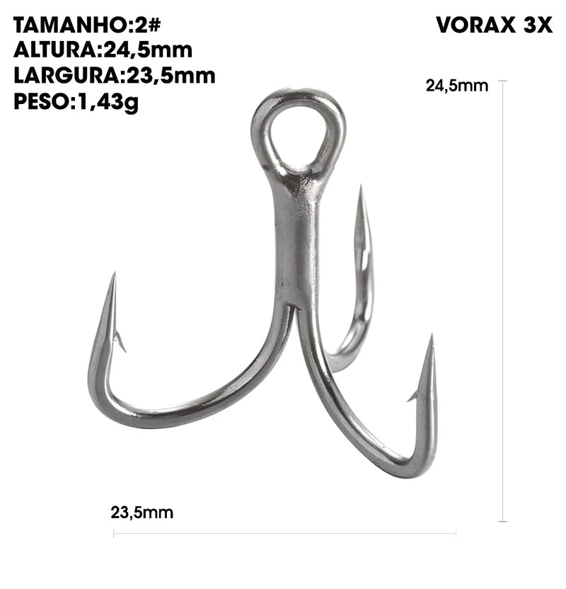 Anzuelos triples Vorax 3X Short Shank reforzados, acero carbono, 50/100 piezas