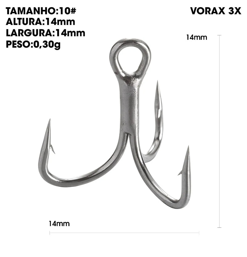 Anzuelos triples Vorax 3X Short Shank reforzados, acero carbono, 50/100 piezas