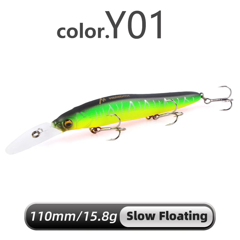Señuelo duro Meredith Minnow 110mm, flotante o hundimiento lento, para pesca de lucio y lubina