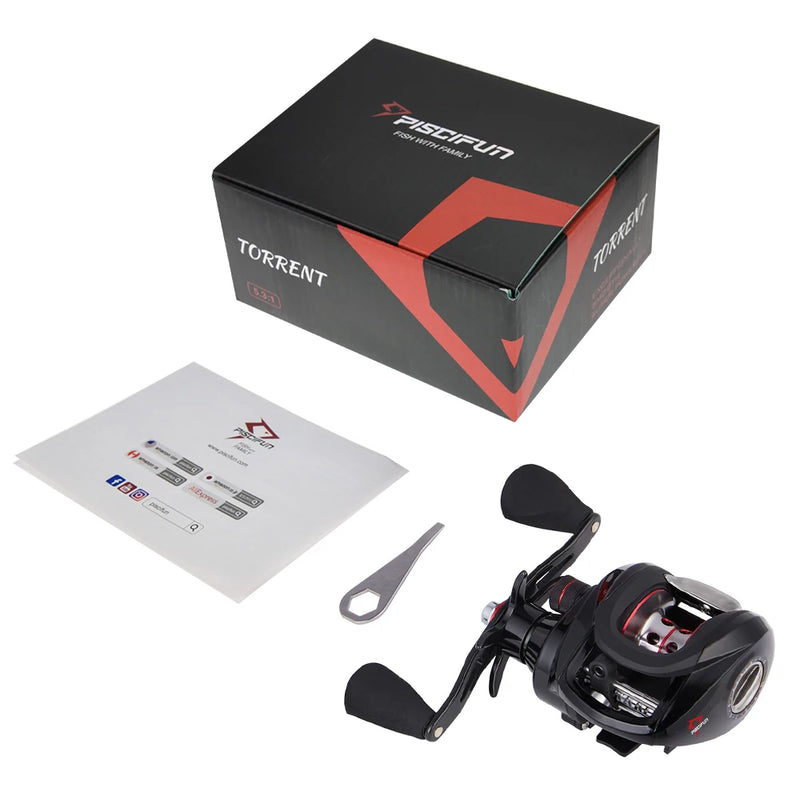 Carrete Piscifun Torrent baitcasting 8.1 kg con freno magnético y diseño compacto