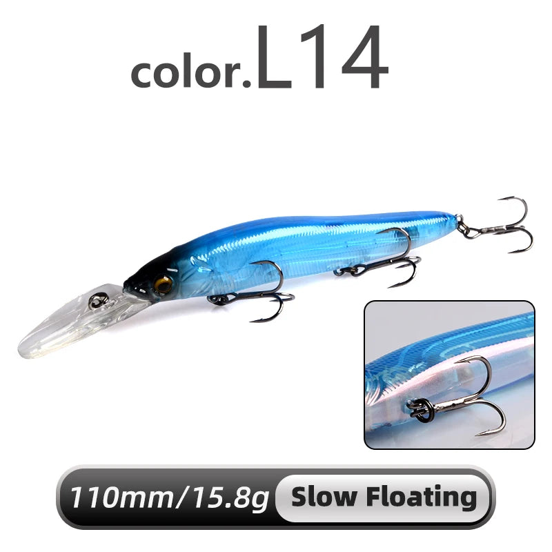 Señuelo duro Meredith Minnow 110mm, flotante o hundimiento lento, para pesca de lucio y lubina