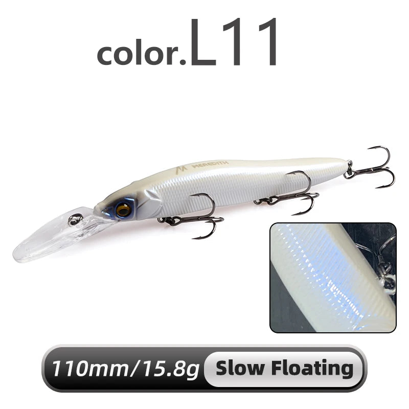 Señuelo duro Meredith Minnow 110mm, flotante o hundimiento lento, para pesca de lucio y lubina