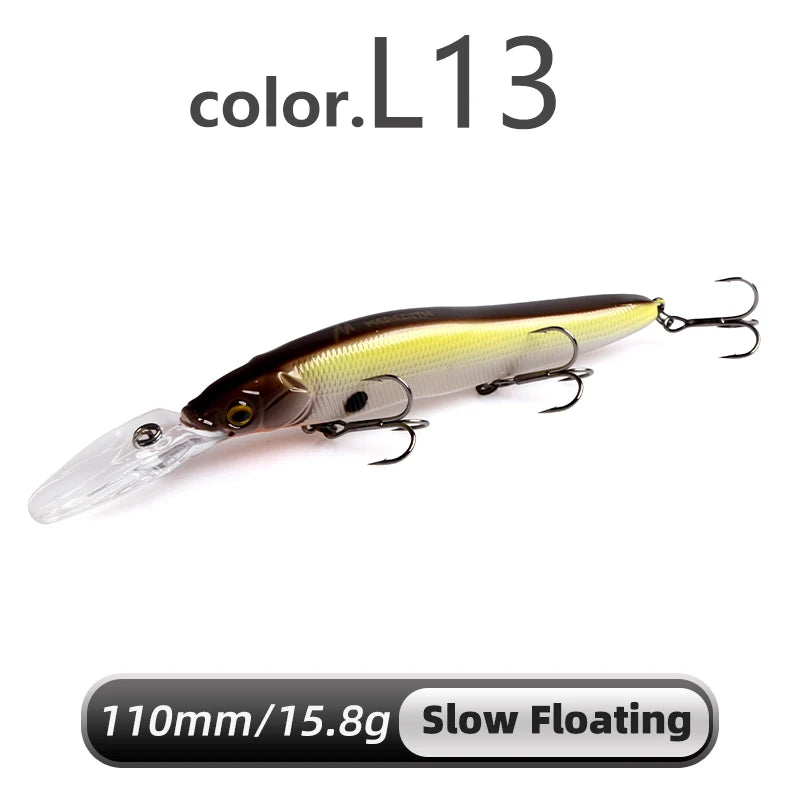 Señuelo duro Meredith Minnow 110mm, flotante o hundimiento lento, para pesca de lucio y lubina
