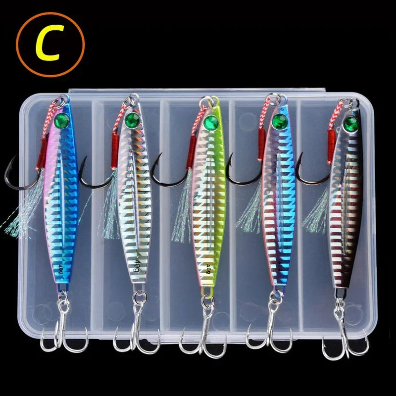 Set de 5 señuelos metálicos tipo jig para pesca en agua salada, 7g a 40g