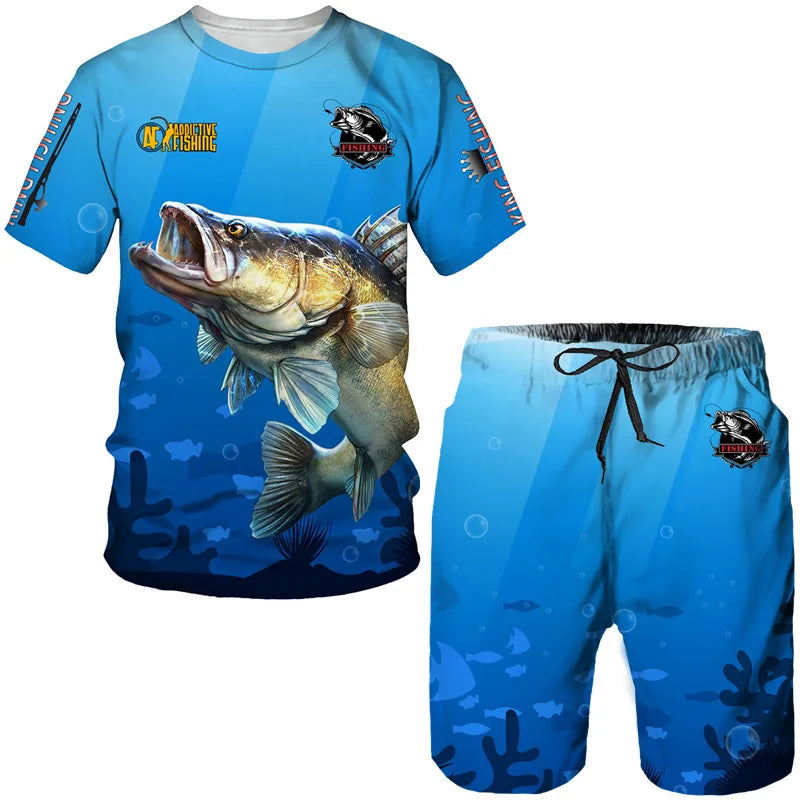 Conjunto de Pesca Verano 3D Camuflaje Camiseta + Short Hombre