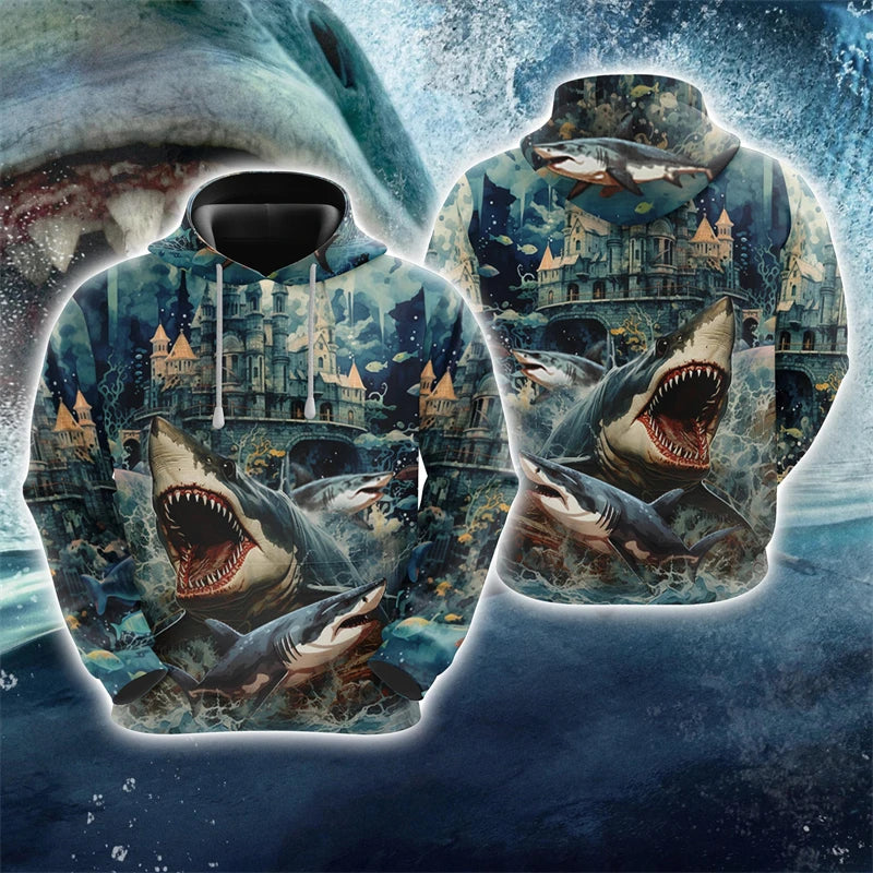 Sudadera Harajuku Estampado Tiburón Unisex Hoodie 3D Casua
