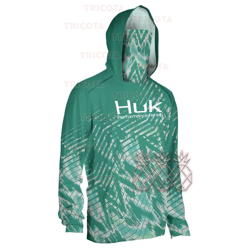 Camiseta de Pesca con Capucha y Máscara Integrada Hombre Anti-UV