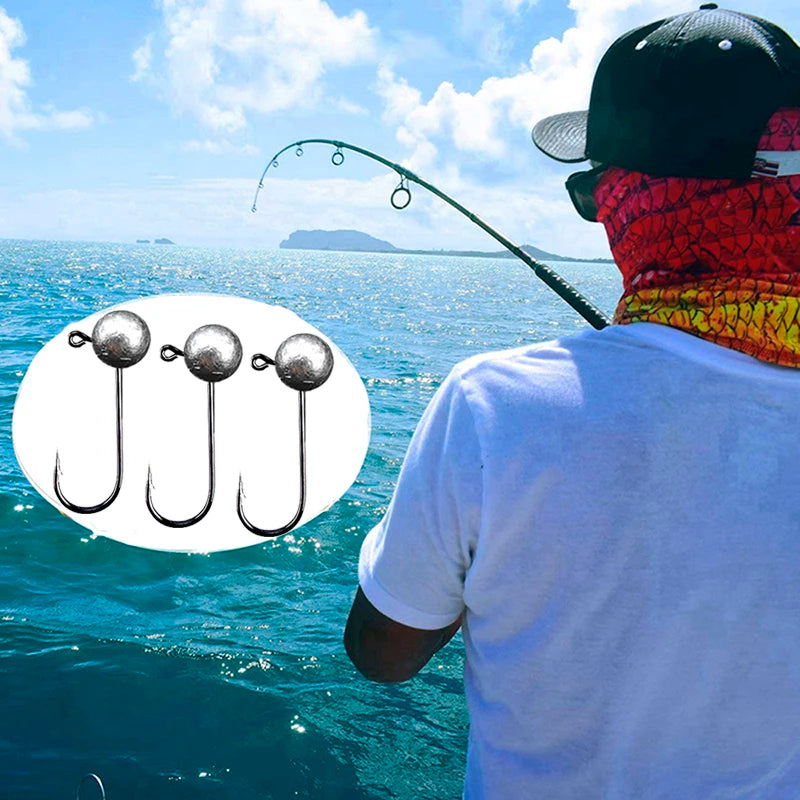 Jig Head ganchos de pesca 10 piezas, 1g a 10g, acero carbono, cabeza redonda