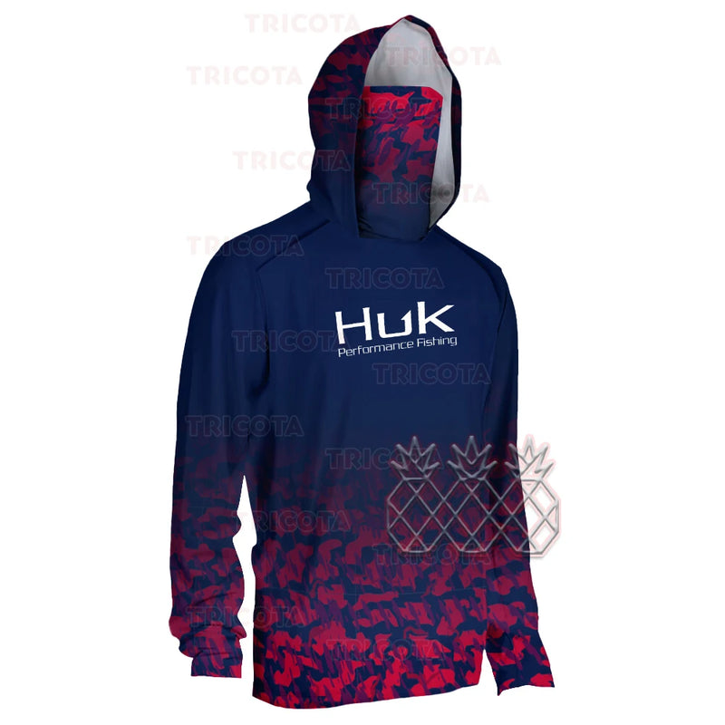 Camiseta de Pesca con Capucha y Máscara Integrada Hombre Anti-UV