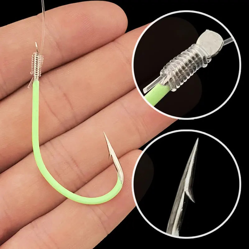 Anzuelos Marsella luminosos atados, acero inoxidable, 12# a 28#, pesca nocturna
