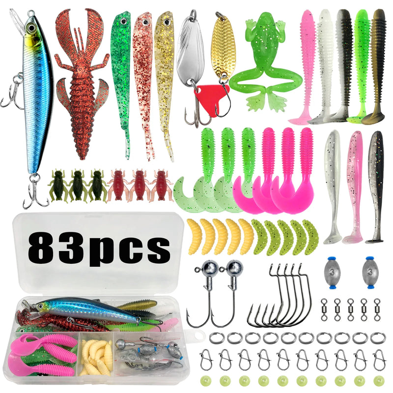 Kit profesional de pesca 83/133/193/239/409 piezas con caja multicapa para trucha, lucio y bass