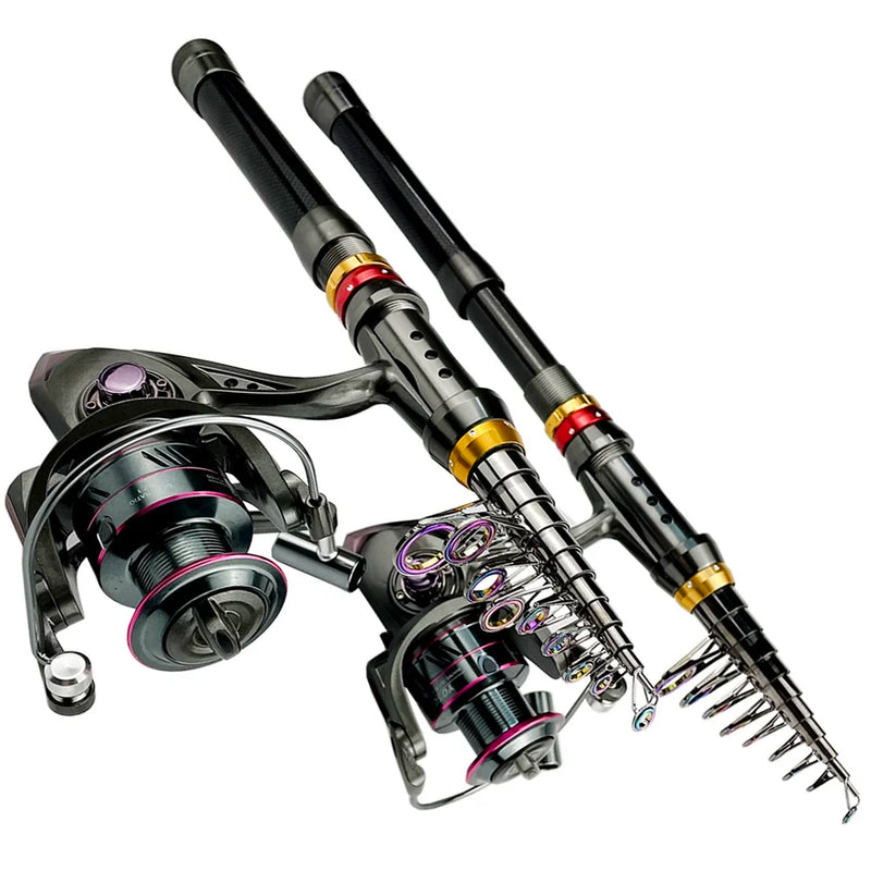 Kit telescópico 1.8-3.6m con carrete, caña de pesca de carbono y aleación, combo portátil