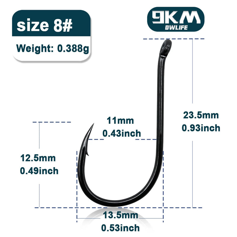Anzuelos 9KM círculo farpado, acero carbono, 50–100 piezas, pesca en hielo y mar