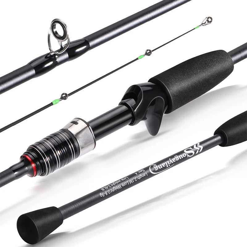 Caña Sougayilang spinning/casting 1.8-2.1m, fibra de carbono, 3/4 secciones, ultraligera