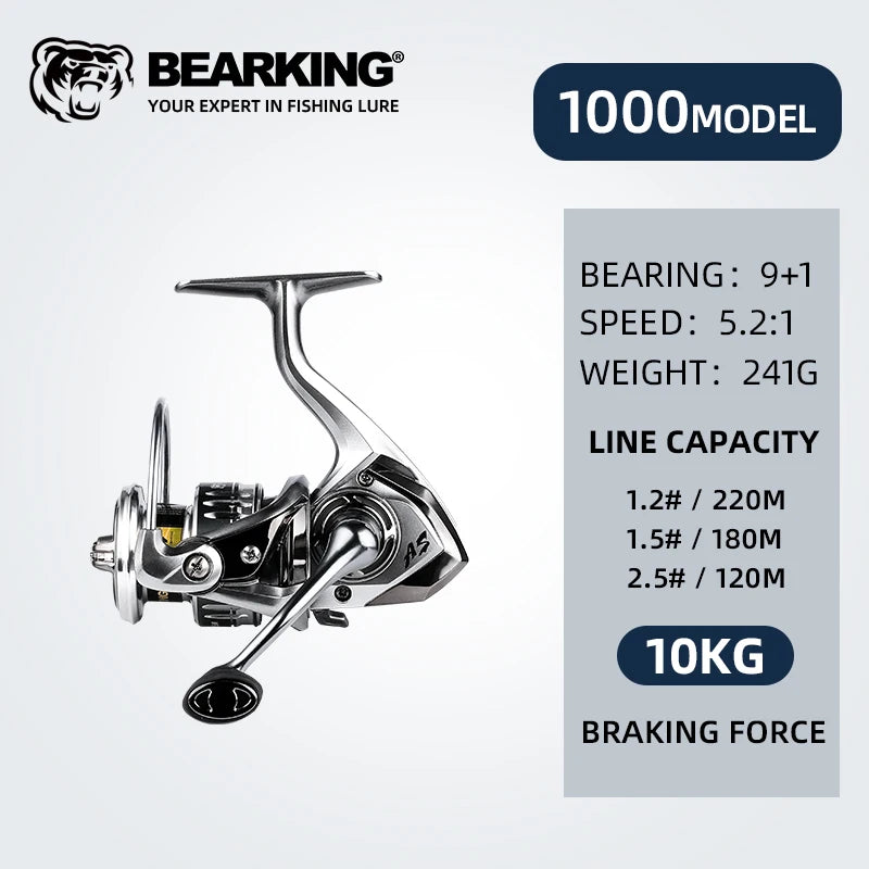 Carrete Bearking BKT giratorio 1000-6000 9+1BB con freno de hasta 20 kg