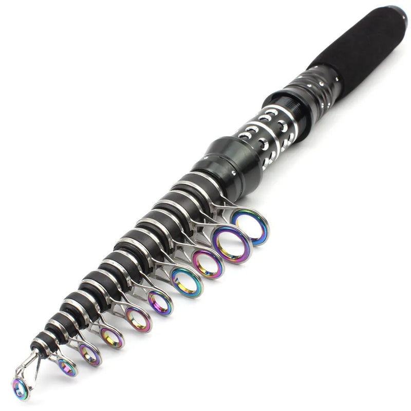 Caña de pescar telescópica 1.5-3.0m, ultraligera, portátil, fibra de carbono, ideal para viaje