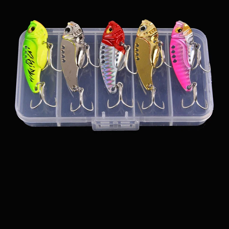 Set de 5 señuelos metálicos VIB Aorace con caja, 3g a 20g, tipo crankbait y swimbait