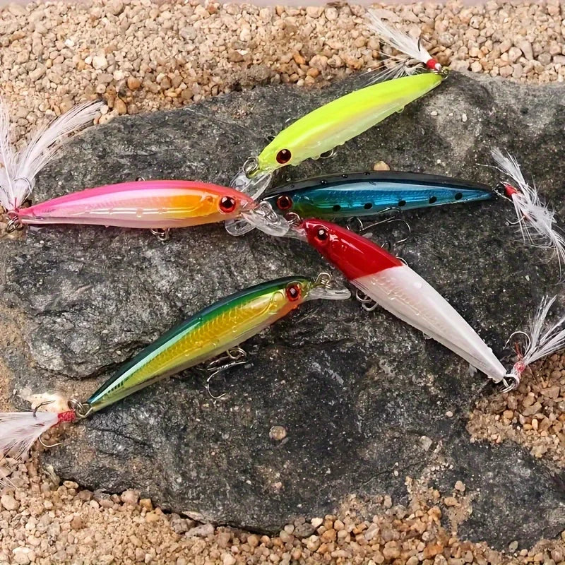 Señuelo artificial biónico con gancho de plumas, 9cm, kit de pesca en mar y río