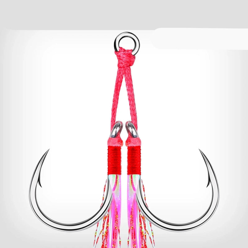Ganchos dobles de asistencia con plumas, rosa, 5 pares, acero de alto carbono