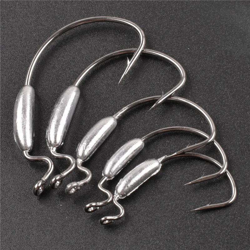 Anzuelos offset con peso Easy Catch, cabeza redonda, acero carbono, 10 unidades