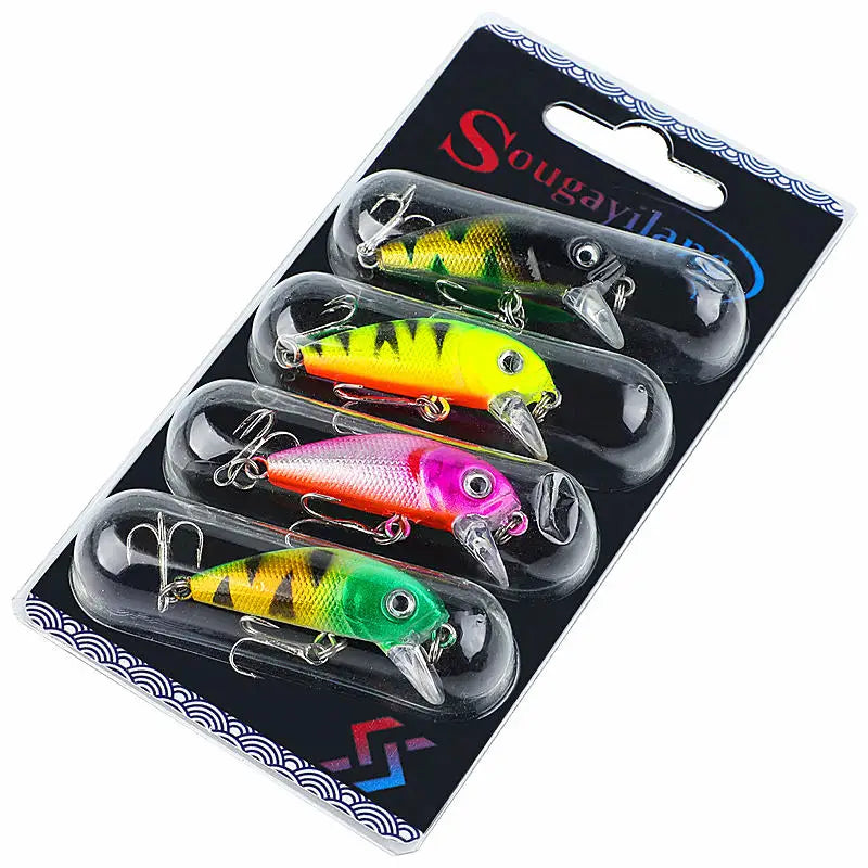 Set de 4 señuelos duros Sougayilang tipo wobbler con ganchos anticorrosión para pesca de carpa y mar