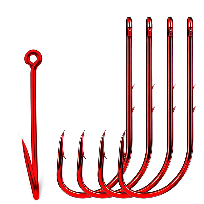 Anzuelos FishTrip Baitholder rojos, vástago largo, acero carbono, 25–100 piezas