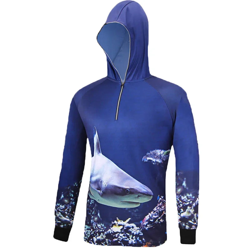 Camisa de Pesca com Capuz Anti-UV Respirável Secado Rápido