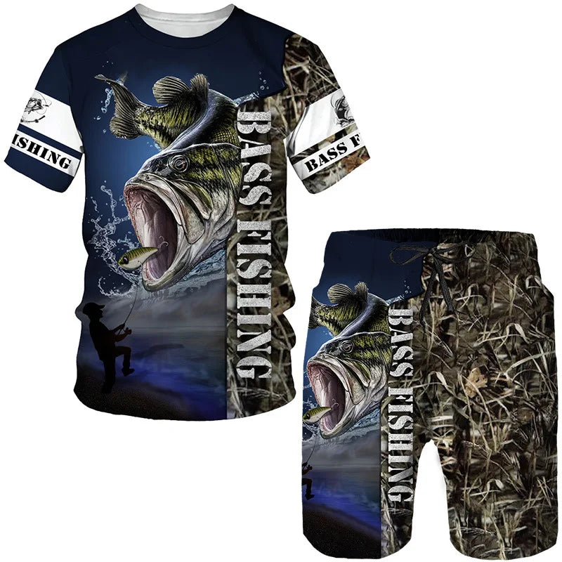 Conjunto de Pesca Verano 3D Camuflaje Camiseta + Short Hombre