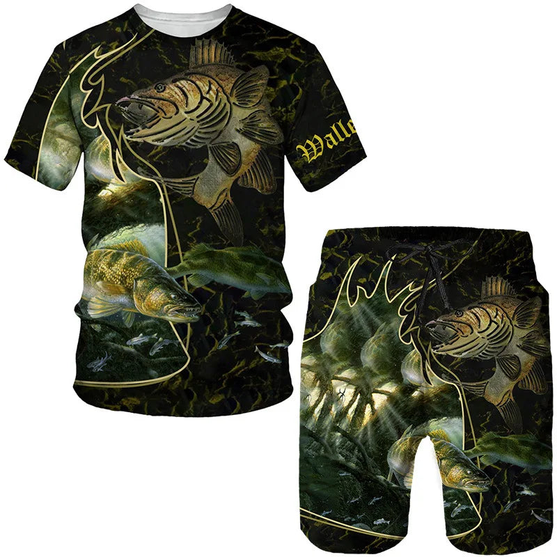 Conjunto de Pesca Verano 3D Camuflaje Camiseta + Short Hombre