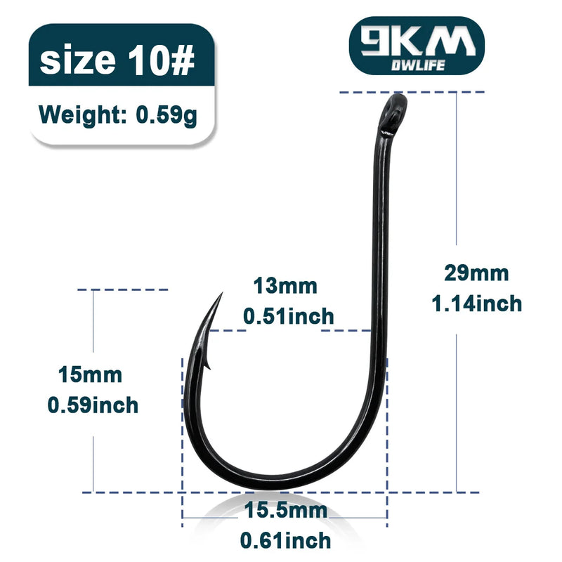 Anzuelos 9KM círculo farpado, acero carbono, 50–100 piezas, pesca en hielo y mar