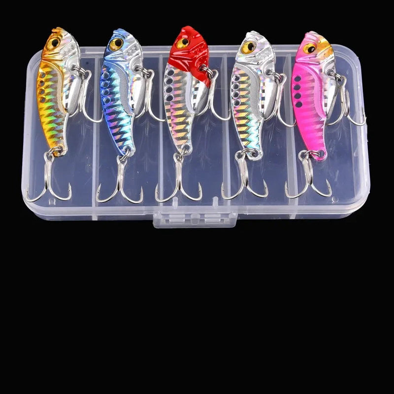 Set de 5 señuelos metálicos VIB Aorace con caja, 3g a 20g, tipo crankbait y swimbait