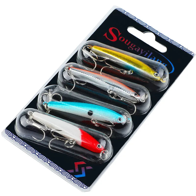 Set de 4 señuelos duros Sougayilang tipo wobbler con ganchos anticorrosión para pesca de carpa y mar