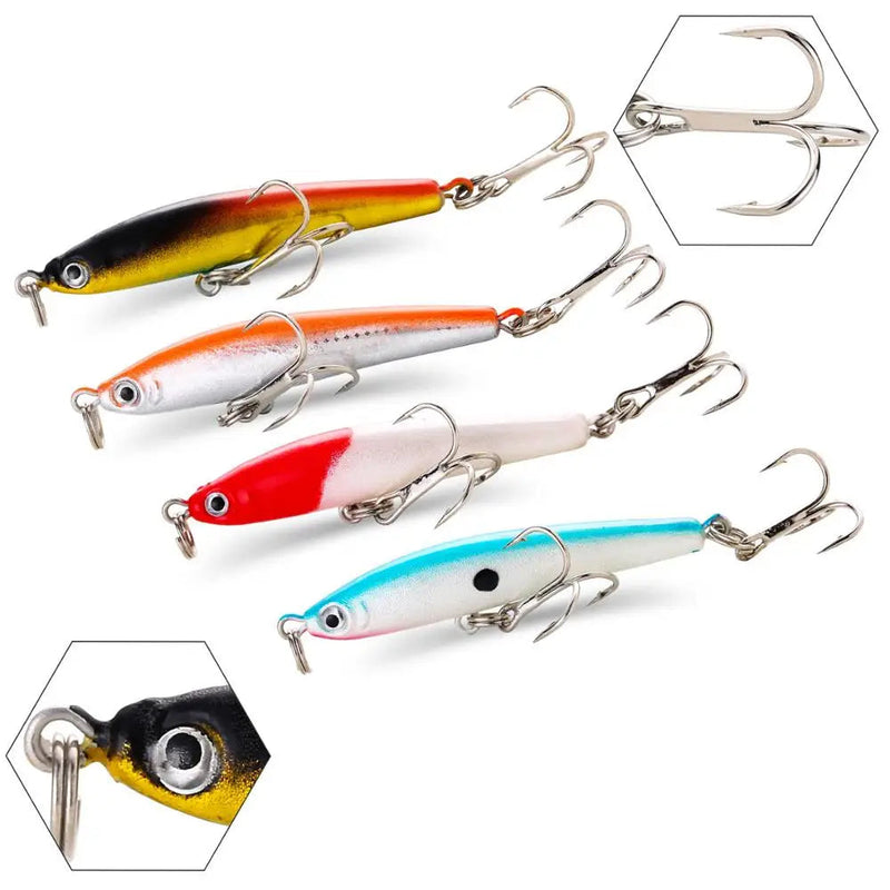 Set de 4 señuelos duros Sougayilang tipo wobbler con ganchos anticorrosión para pesca de carpa y mar