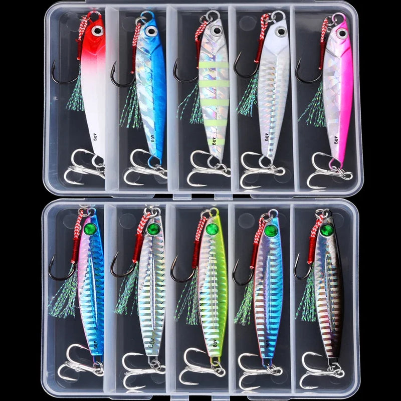 Set de 5 señuelos metálicos tipo jig para pesca en agua salada, 7g a 40g