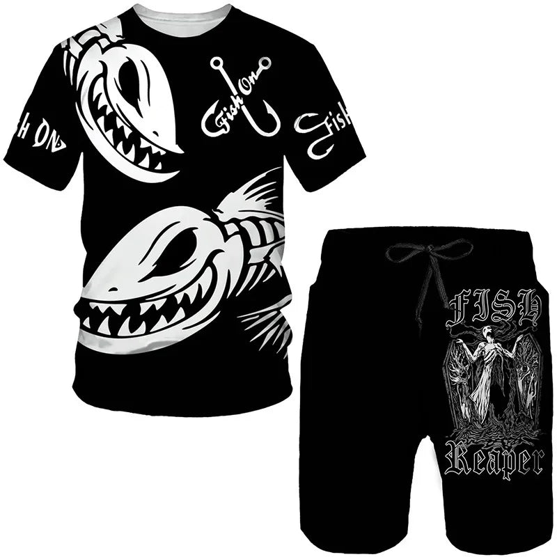 Conjunto de Pesca Verano 3D Camuflaje Camiseta + Short Hombre