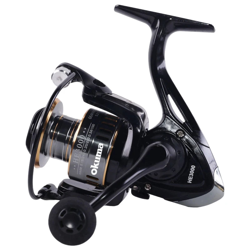 Carrete giratorio Okuma HE500–HE7000, freno de 12 kg, metálico, ambidiestro
