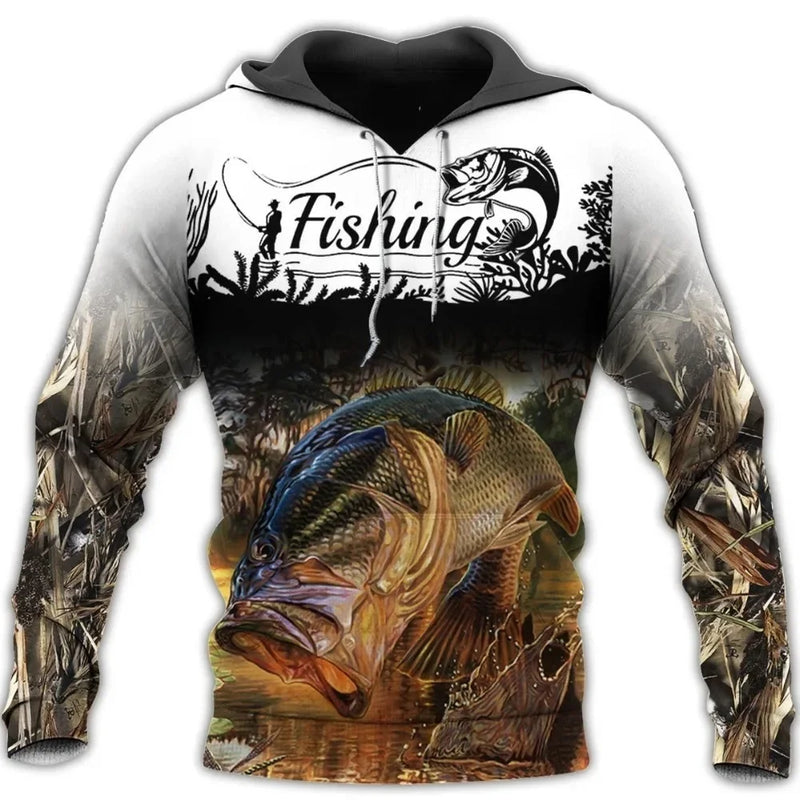 Sudadera Hoodie Pesca Unisex 3D Harajuku Manga Larga Casual