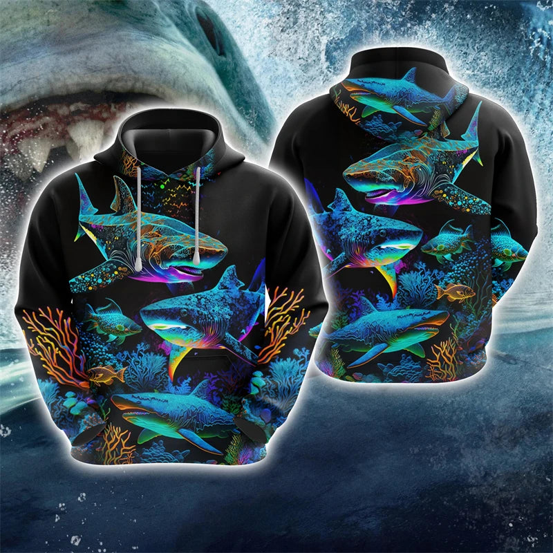 Sudadera Harajuku Estampado Tiburón Unisex Hoodie 3D Casua