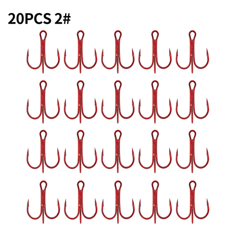 Kit de anzuelos triples 200 piezas, acero carbono, con anillas, para agua dulce y salada