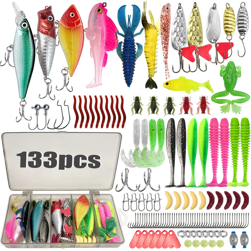 Kit profesional de pesca 83/133/193/239/409 piezas con caja multicapa para trucha, lucio y bass