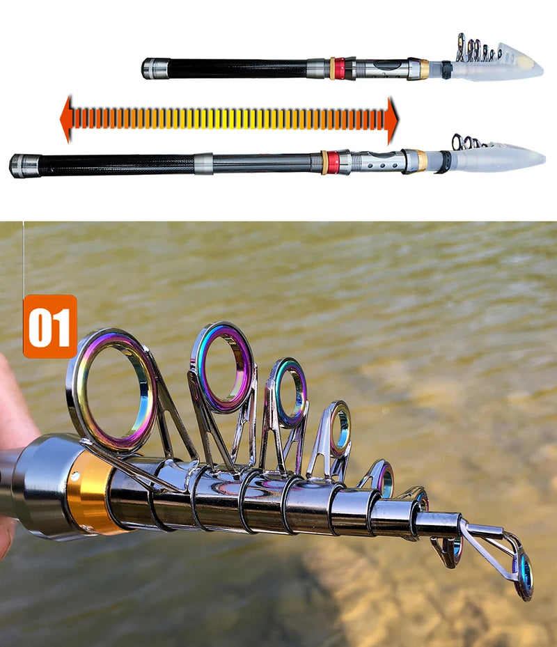 Kit telescópico 1.8-3.6m con carrete, caña de pesca de carbono y aleación, combo portátil