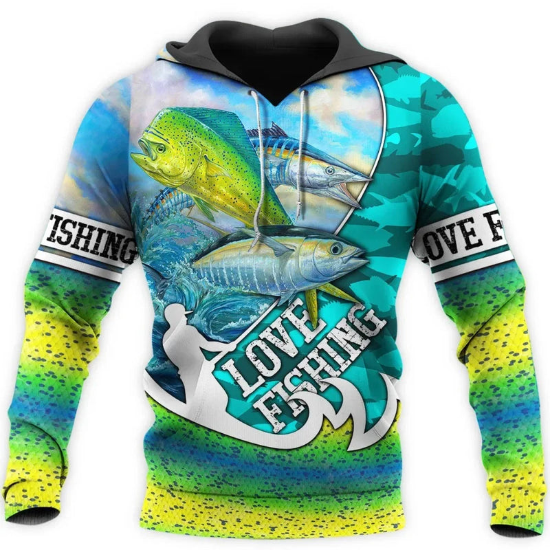 Sudadera Hoodie Pesca Unisex 3D Harajuku Manga Larga Casual