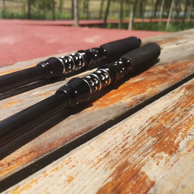 Caña de pescar telescópica 1.5-3.0m, ultraligera, portátil, fibra de carbono, ideal para viaje