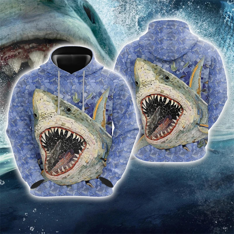 Sudadera Harajuku Estampado Tiburón Unisex Hoodie 3D Casua