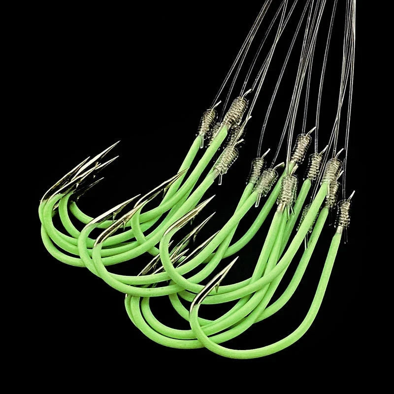 Anzuelos Marsella luminosos atados, acero inoxidable, 12# a 28#, pesca nocturna