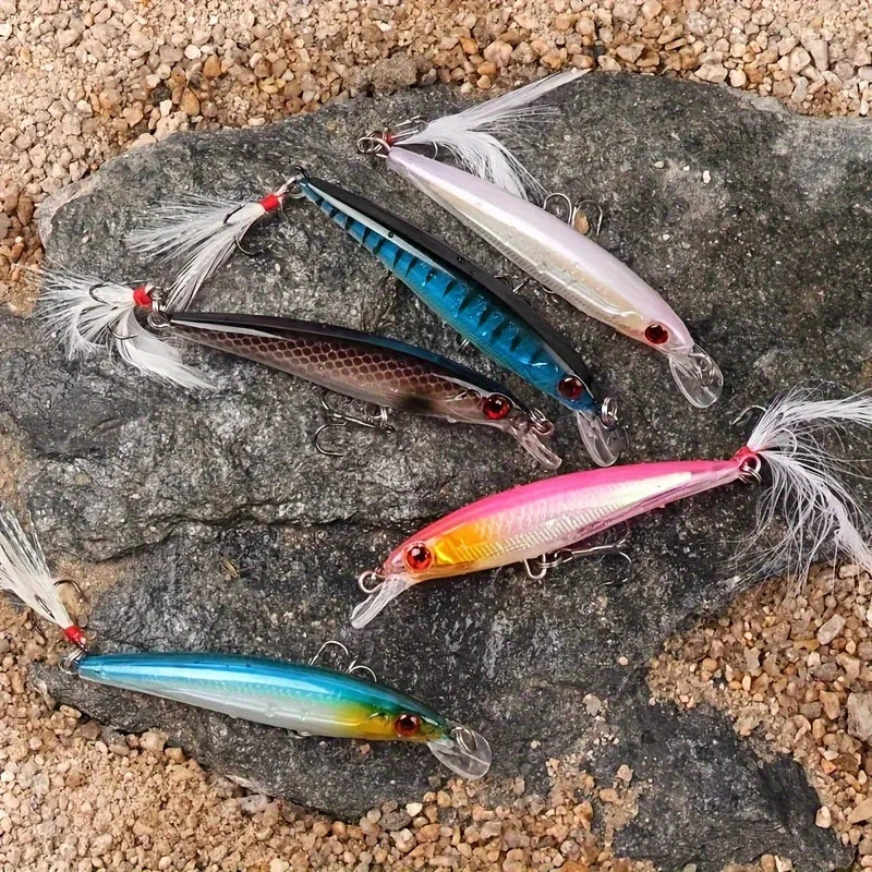 Señuelo artificial biónico con gancho de plumas, 9cm, kit de pesca en mar y río