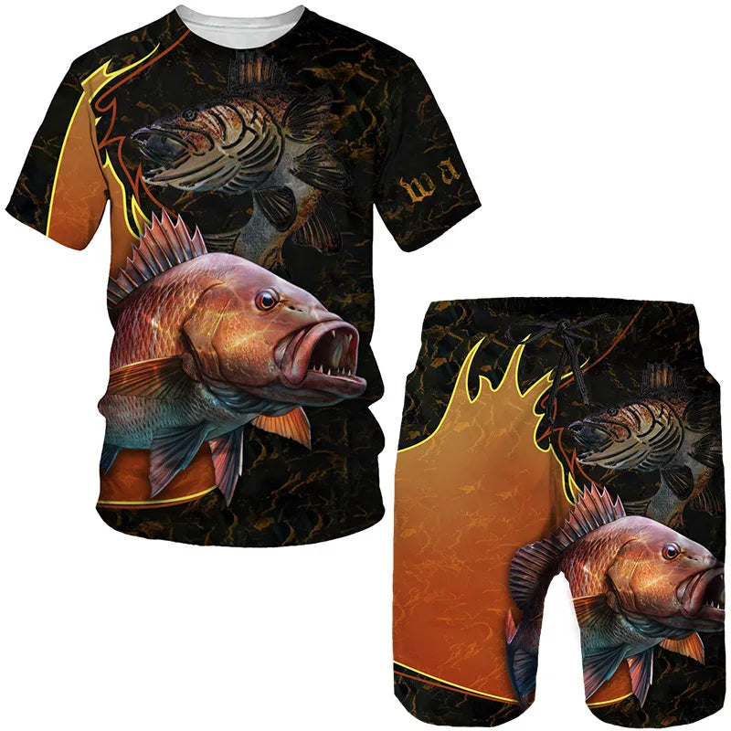 Conjunto de Pesca Verano 3D Camuflaje Camiseta + Short Hombre