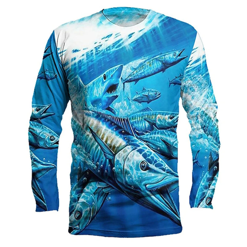 Camiseta Hombre Manga Larga Estampada Secado Rápido Deportiva