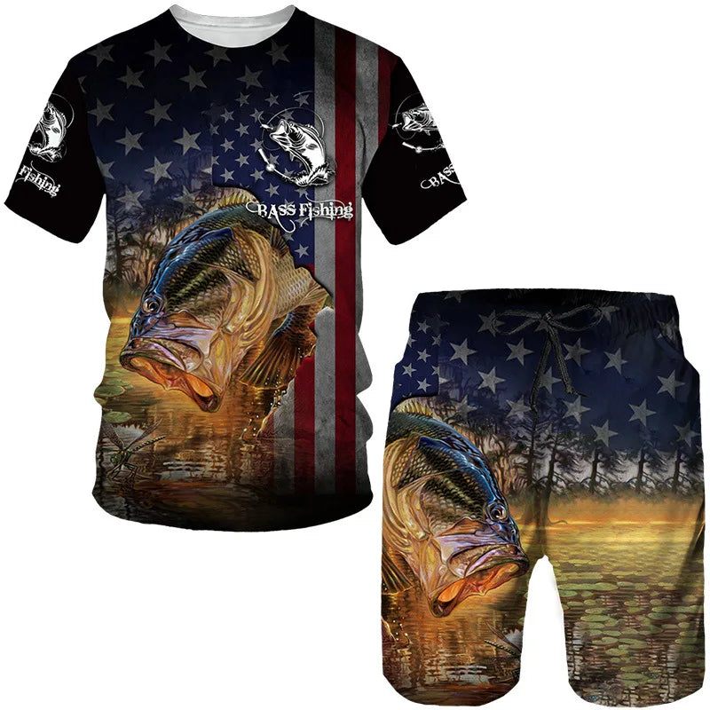 Conjunto de Pesca Verano 3D Camuflaje Camiseta + Short Hombre
